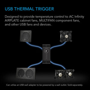 AC Infinity CONTROLLER 1, Pre-Set Thermal Trigger, for USB Fans and Devices