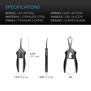AC Infinity Stainless Steel Curved Pruning Shear, Ergonomic Lightweight, 6.6" Blades, 1-Pack