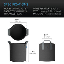 AC Infinity Heavy Duty Fabric Pots, 5 Gallon, 5-Pack