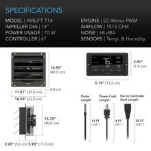 AC Infinity AIRLIFT T14, Shutter Exhaust Ventilation Fan 14", Temperature and Humidity Controller