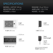 AC Infinity AIRTAP T6, Quiet Register Booster Fan System, White, for 6" x 10" Registers