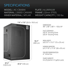 AC Infinity CLOUDLAB 844, Advance Grow Tent 4X4, 2000D Diamond Mylar Canvas, 48" X 48" X 80"