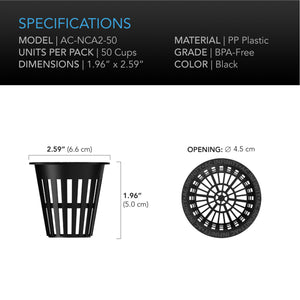 AC Infinity Mesh Net Cups, Slotted Pots with Wide Lips, 2-Inch, 50-Pack