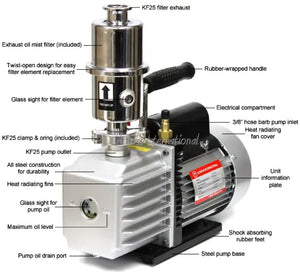 Across International Ai EasyVac 9 Cfm 2-Stage Vacuum Pump With Mist Filter ETL/CE