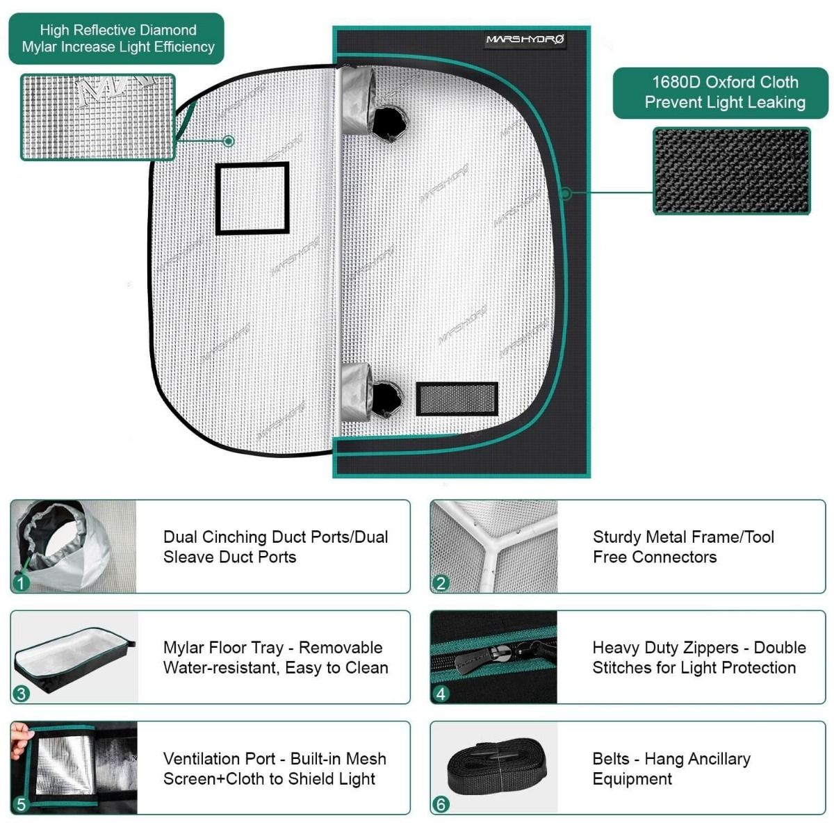 3x3 tent in cm Mars Hydro 3x3 Grow Tent - 39''X39''X71' (100X100X180 cm)