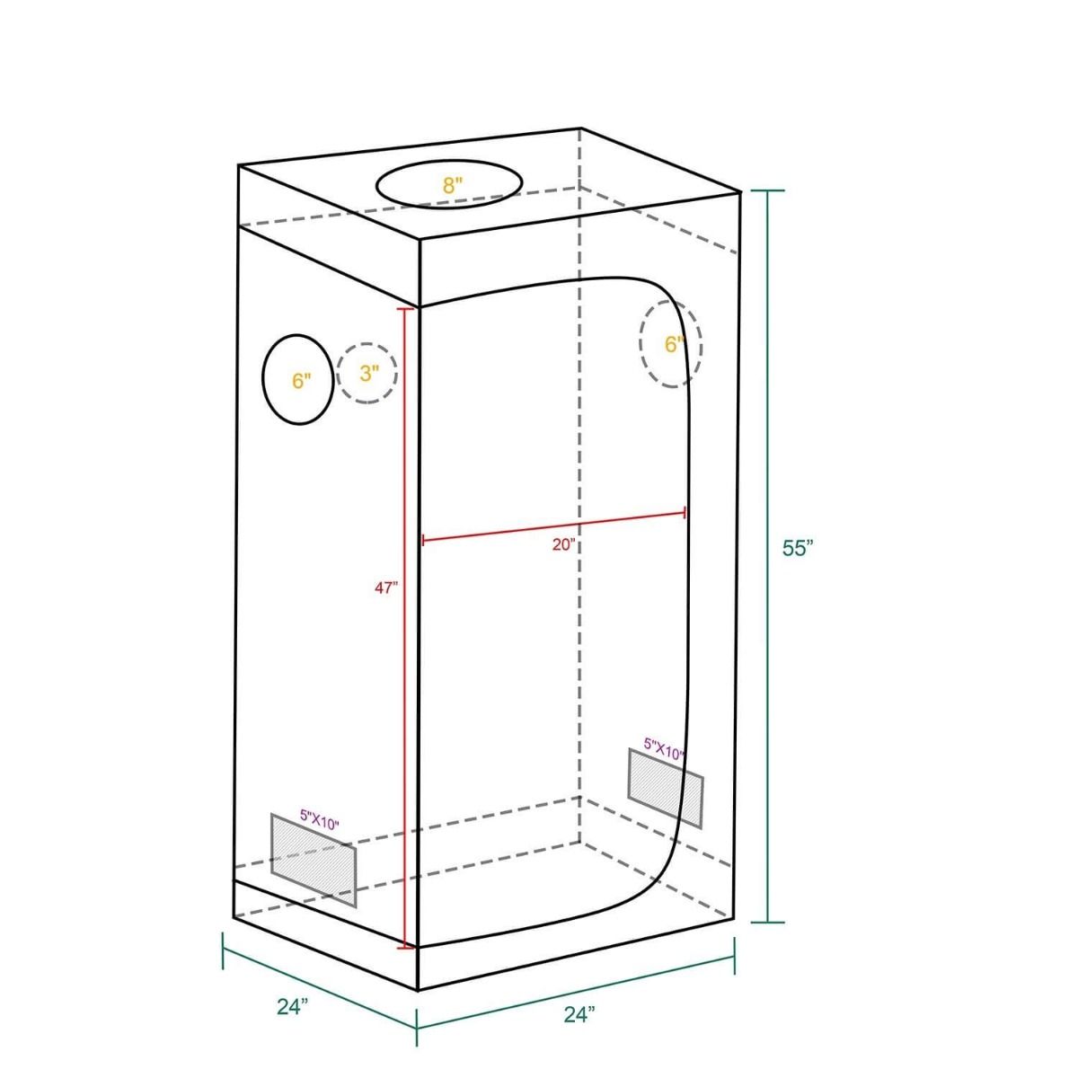 2x2 grow tent in cm Mars Hydro 2x2 Grow Tent - 24''X24''X55'' (60X60X140 cm)